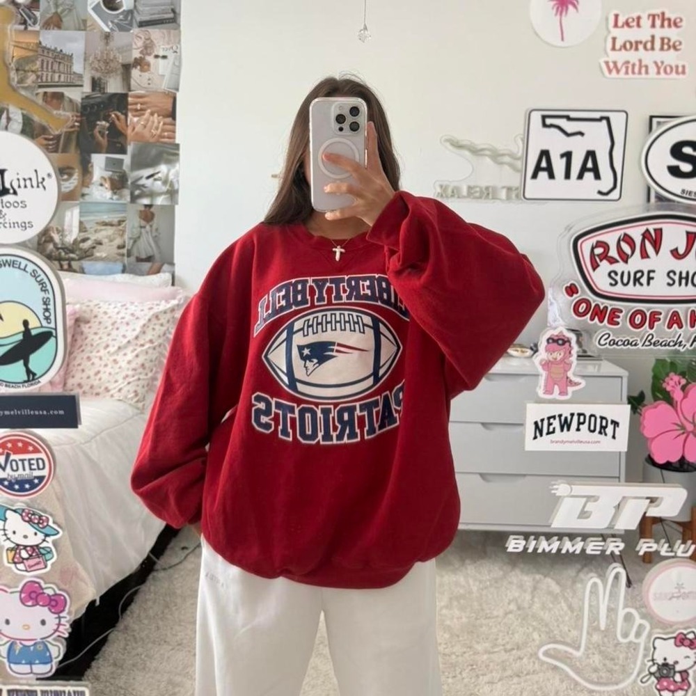 Red New England Patriots NFL Crewneck Sweatshirt